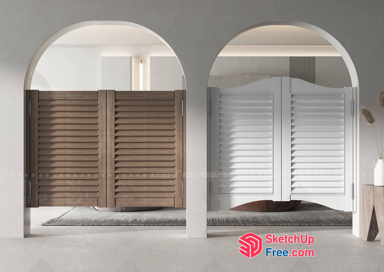 Elegant White And Brown Partition Screen 3D SketchUp File