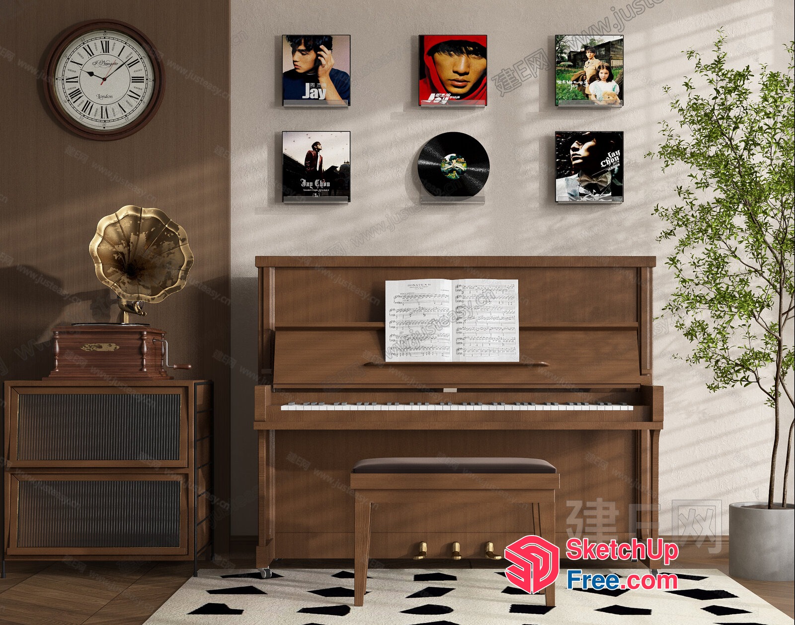 Elegant Piano And Vintage Decor 3D SketchUp File