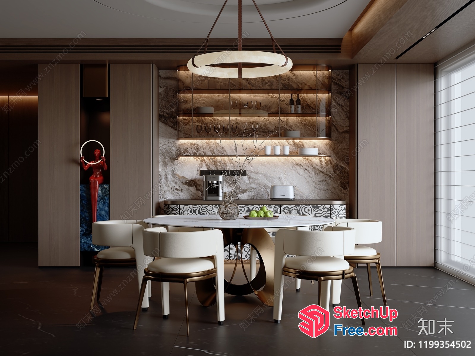 Modern Dining Room With White Table And Chairs 3D SketchUp File