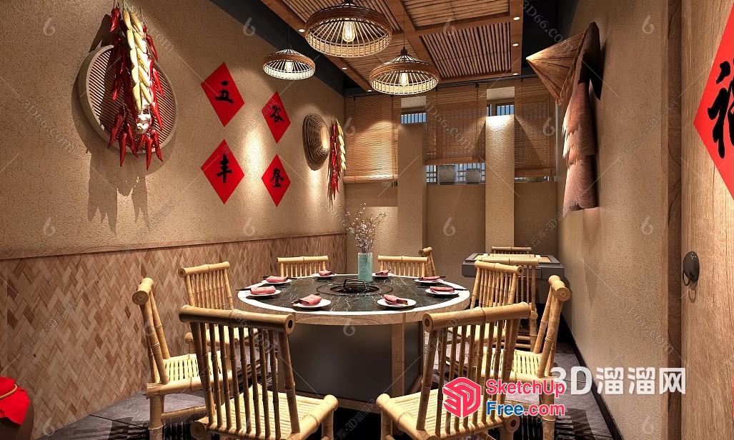Chinese Style Dining Room With Traditional Decor 3D SketchUp File