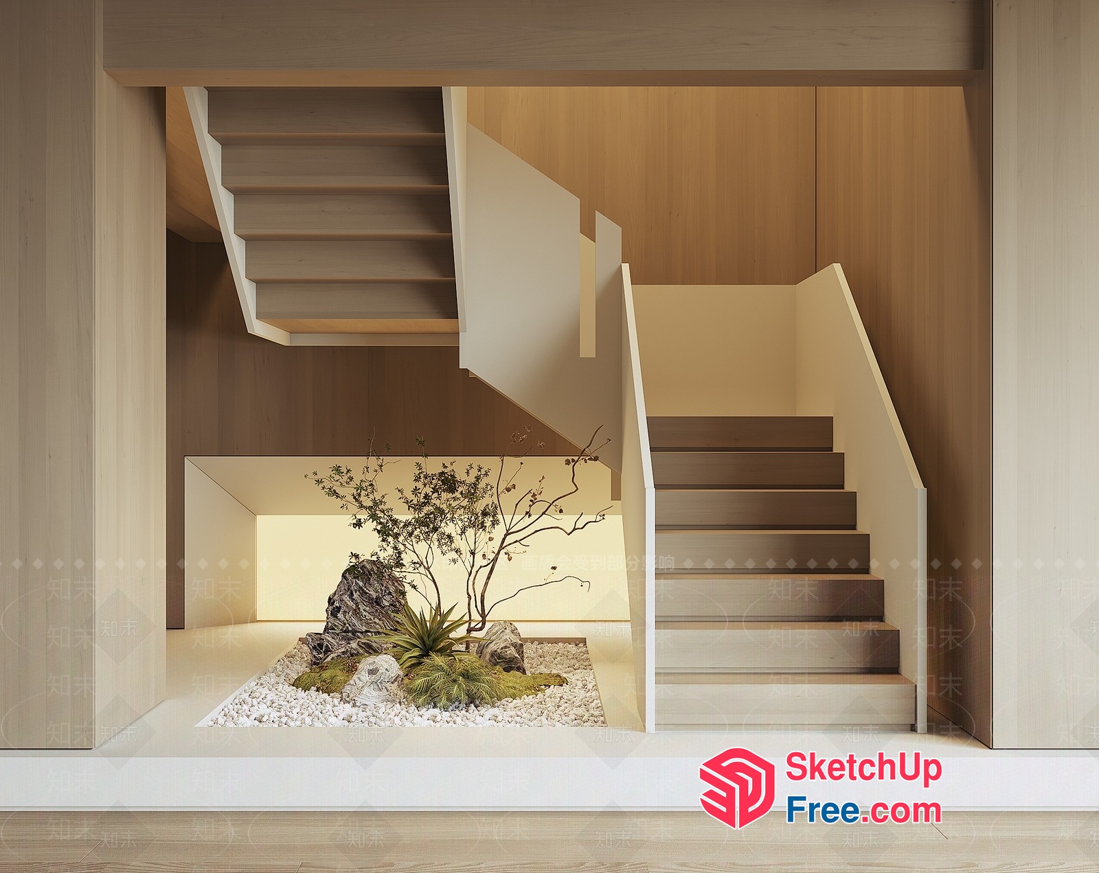 Minimalist Japanese Style Staircase And Garden 3D SketchUp File
