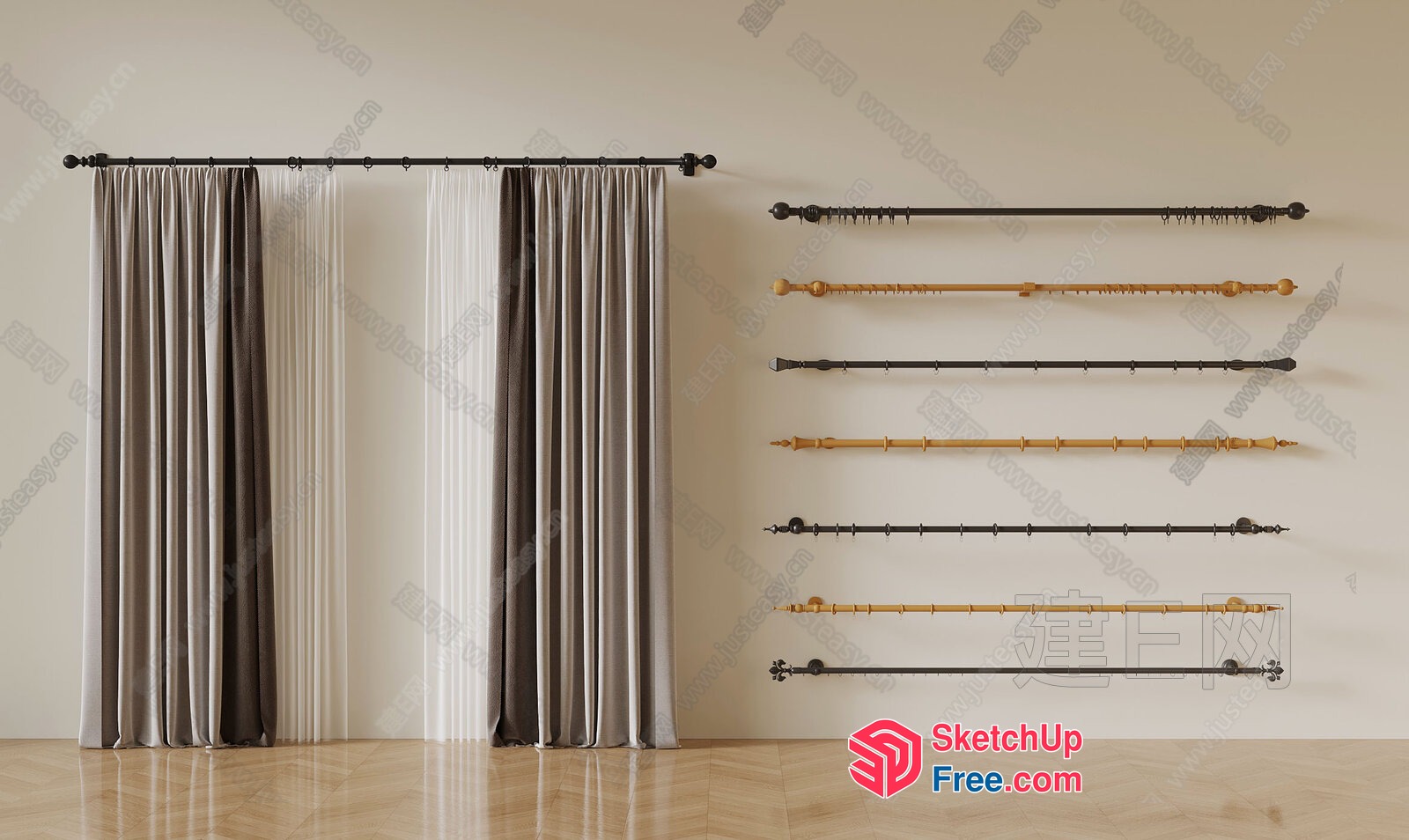 Elegant Curtain Rods And Drapes 3D SketchUp File