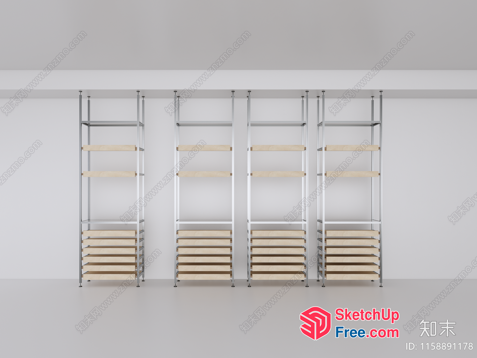 Modern Shelving Unit With Natural Wood Accents 3D SketchUp File