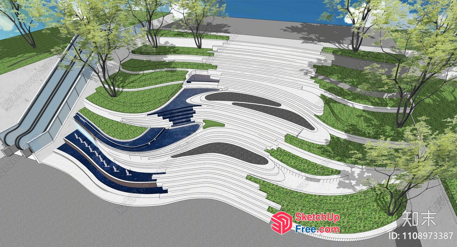 Curved Staircase And Elevator In A Modern Building 3D SketchUp File