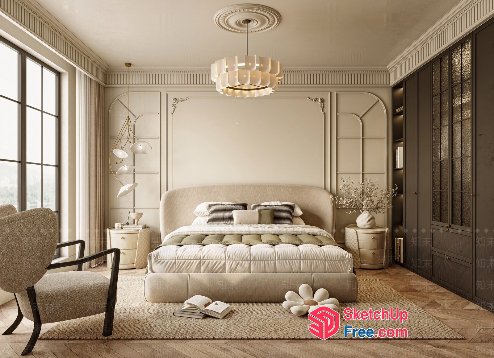 Elegant Creamy Style Bedroom Interior Design 3D SketchUp File