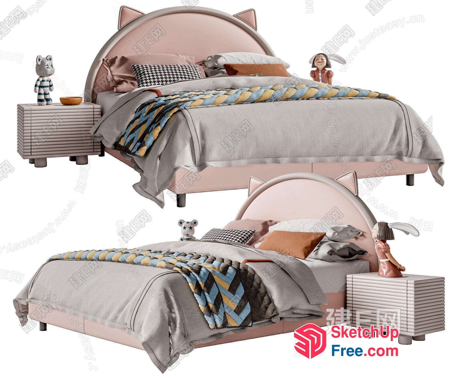 Modern Bedroom Furniture Set With Animal Headboard 3D SketchUp File