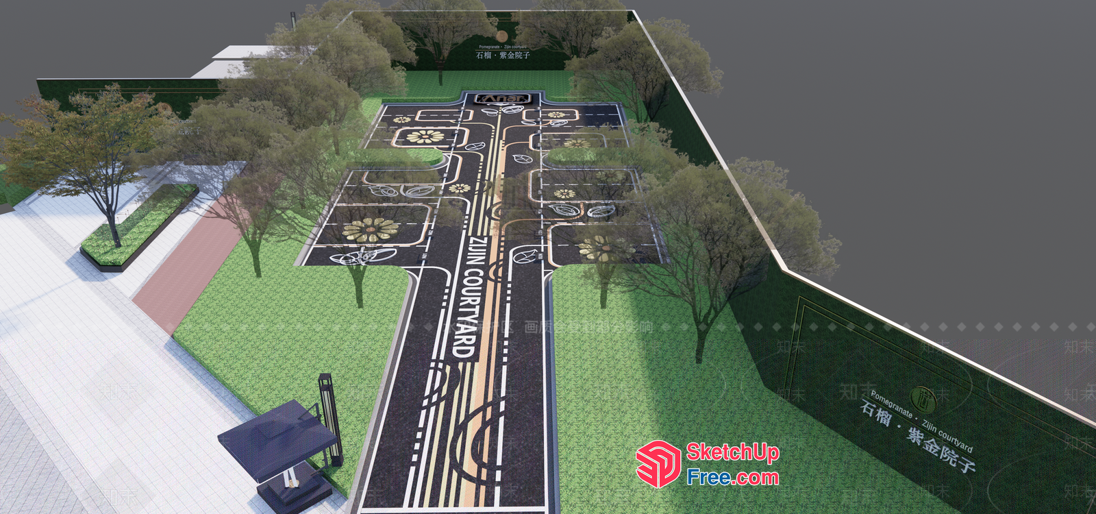 Modern Courtyard Roadway 3D SketchUp File