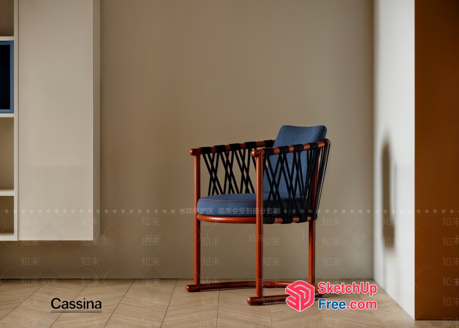 Minimalist Style Armchair With Blue Cushions 3D SketchUp File