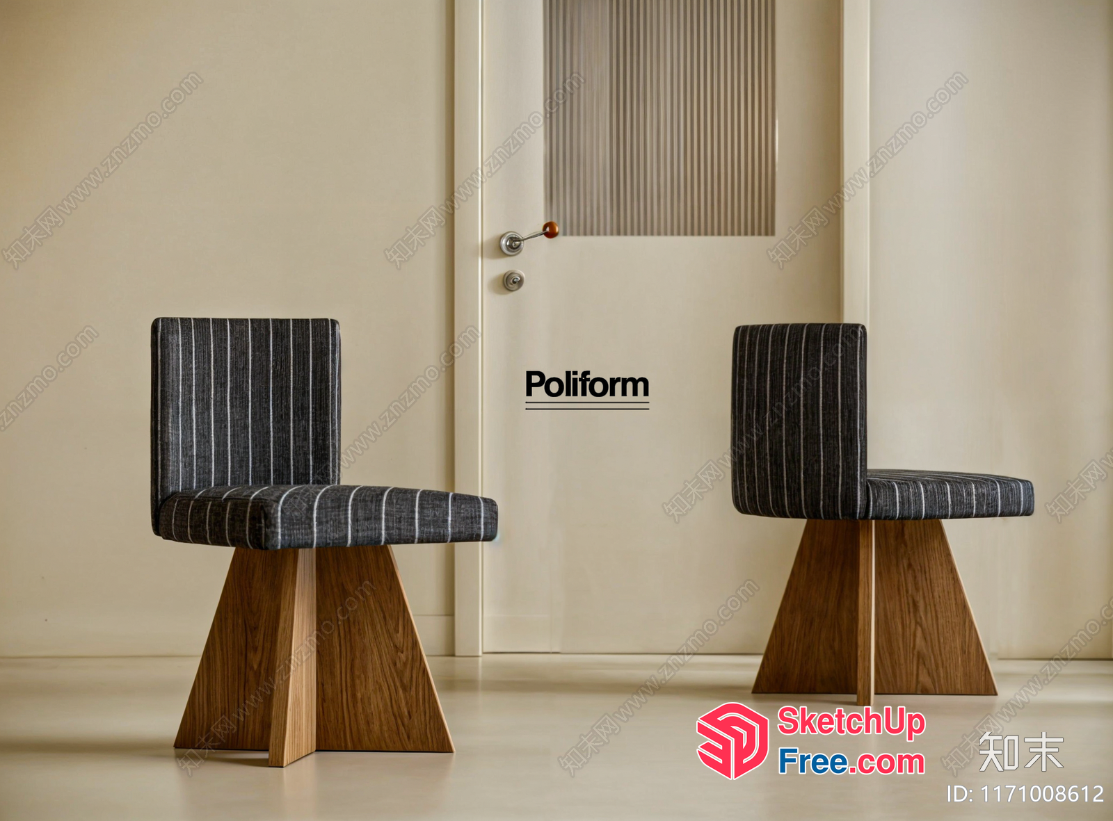 Two Chairs In Front Of A Door 3D SketchUp File