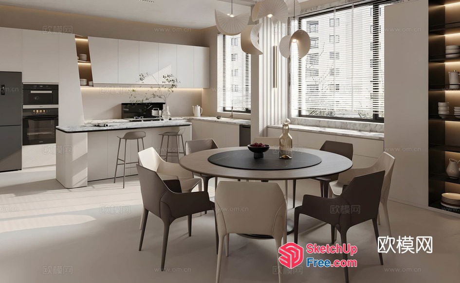Modern Minimalist Kitchen Dining Room With Neutral Tones 3D SketchUp File
