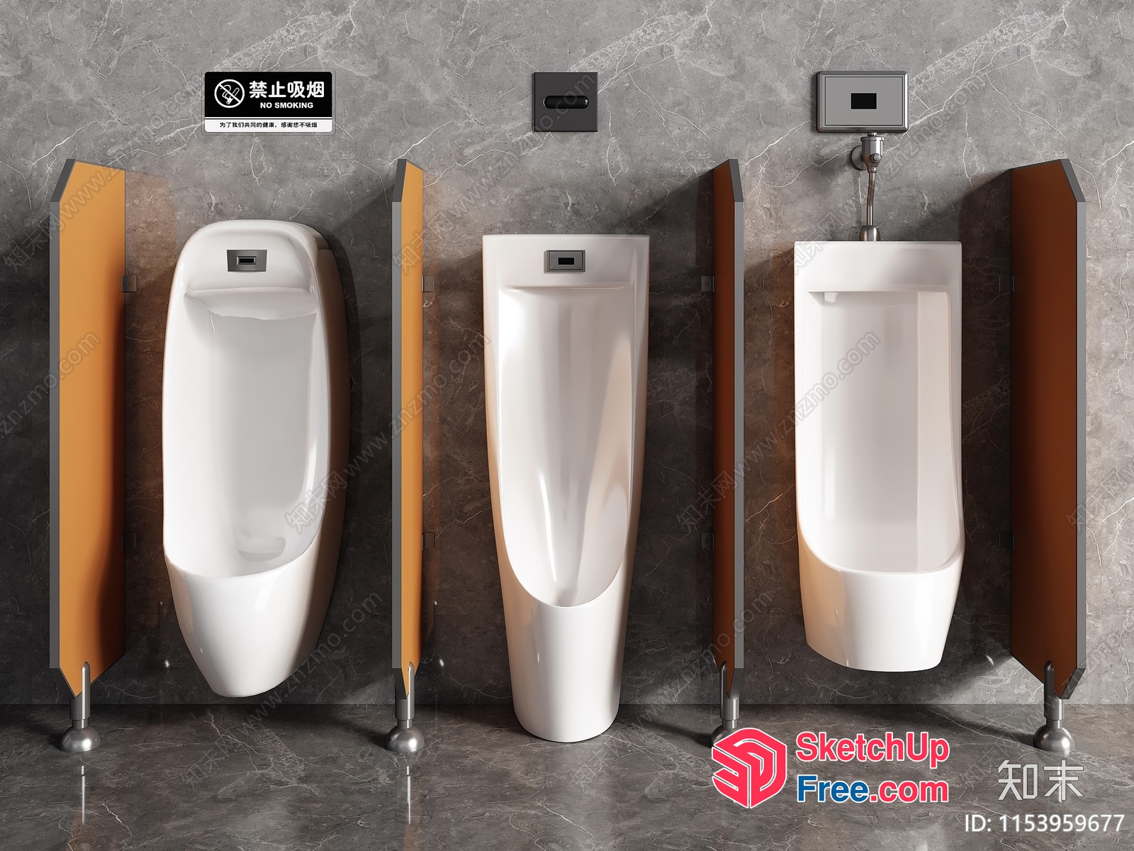 Public Urinals In A Modern Bathroom Setting 3D SketchUp File