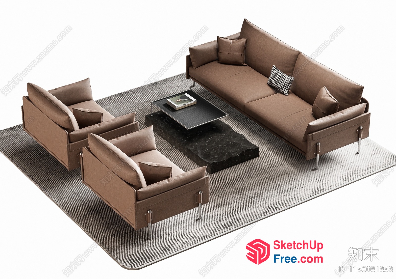 Modern Living Room With Brown Sofa And Chairs 3D SketchUp File