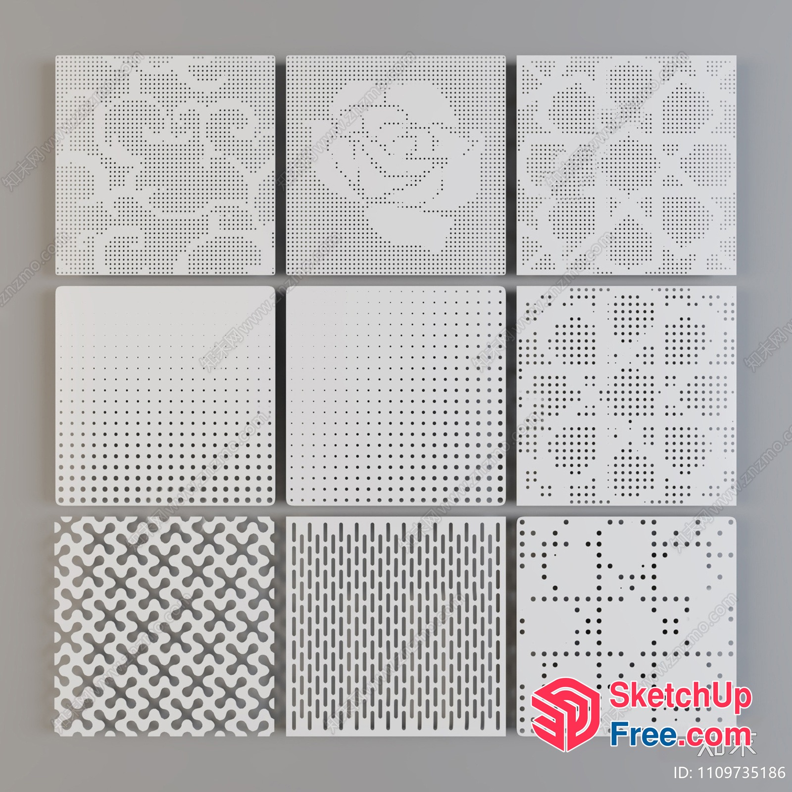Patterned White Square Decorations 3D SketchUp File