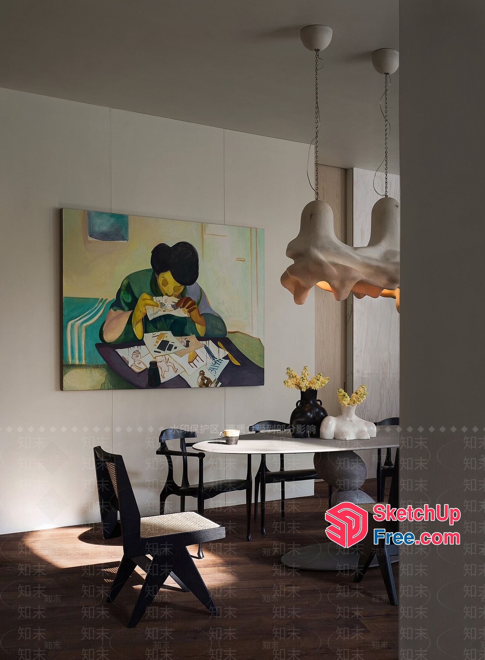 Artistic Interior Scene With Painting And Unique Lighting 3D SketchUp File