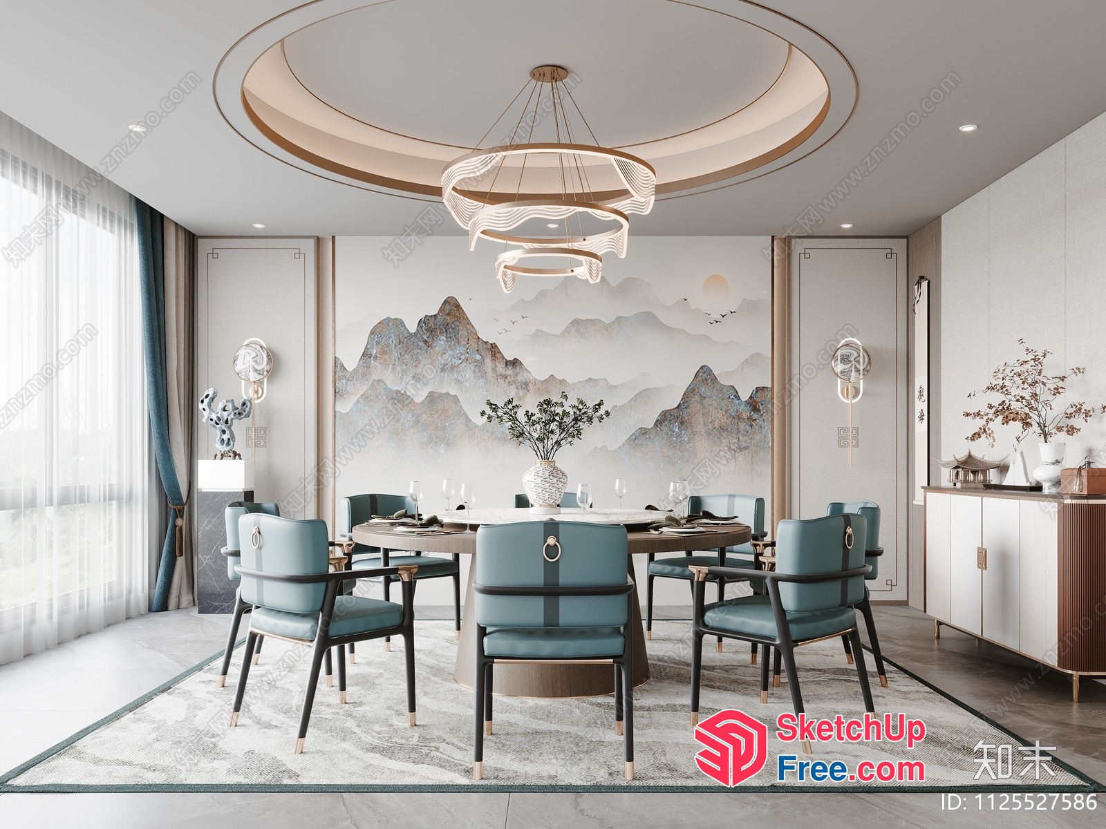 Elegant Modern Dining Room With Mountain View 3D SketchUp File