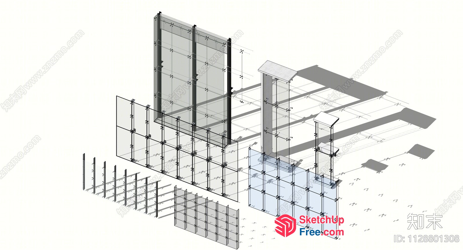 Glass Curtain Wall With Multiple Window Panels 3D SketchUp File