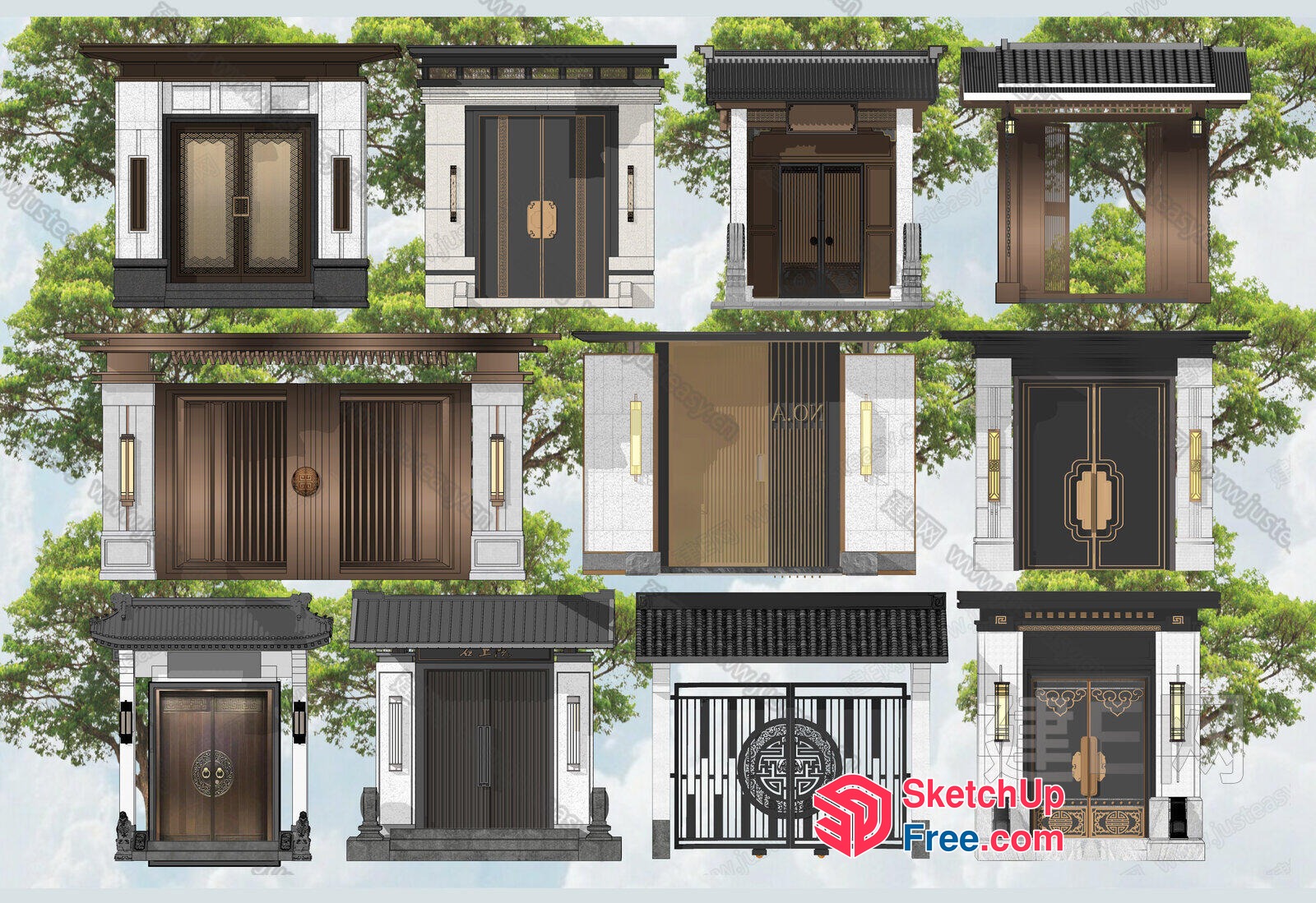 Elegant Asian-Inspired Door Designs 3D SketchUp File