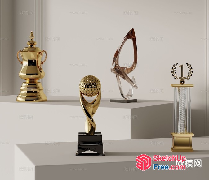 Gold And Glass Trophy Collection 3D SketchUp File