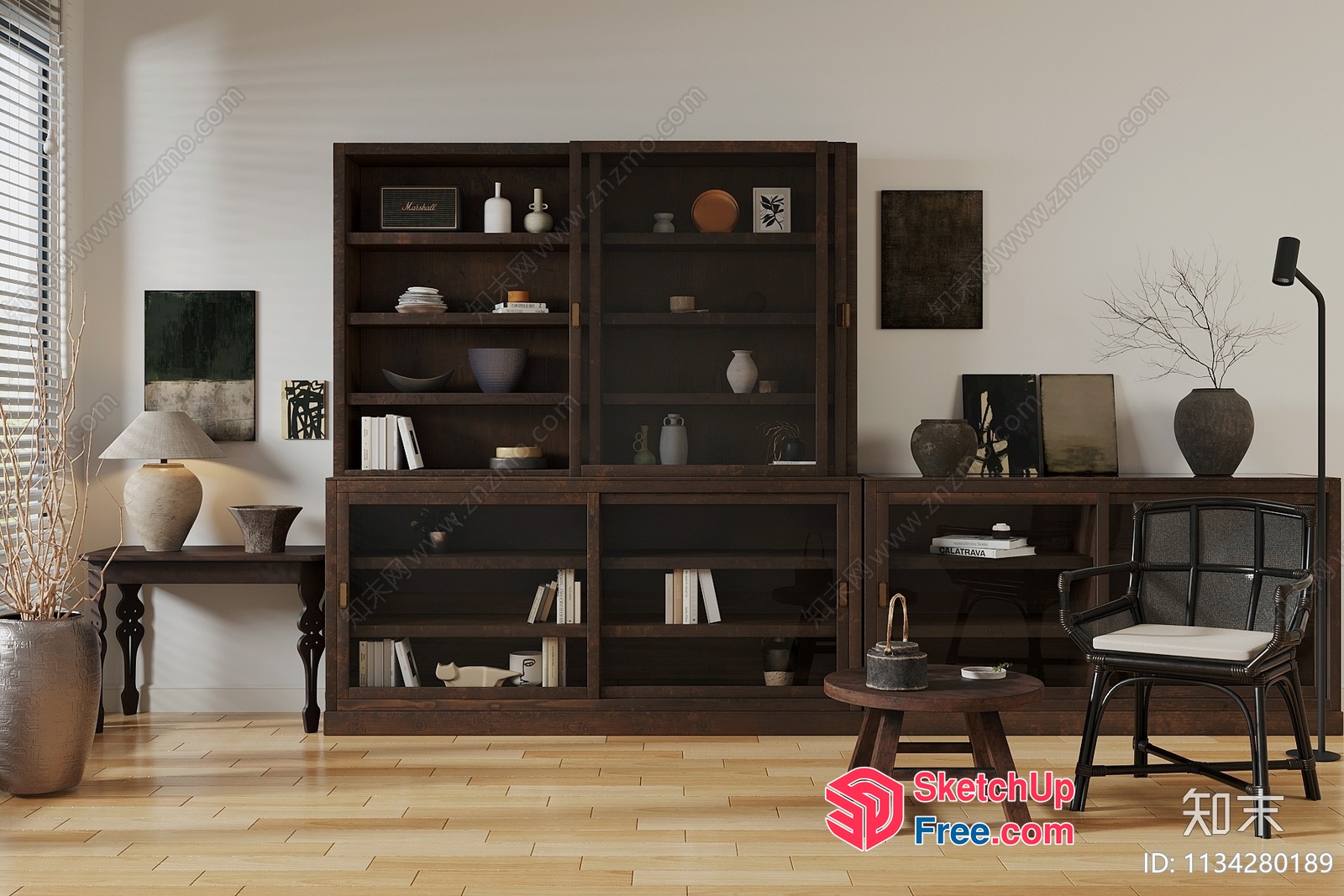 Modern Japanese-Inspired Living Room With Wabi-Sabi Style Decor 3D SketchUp File