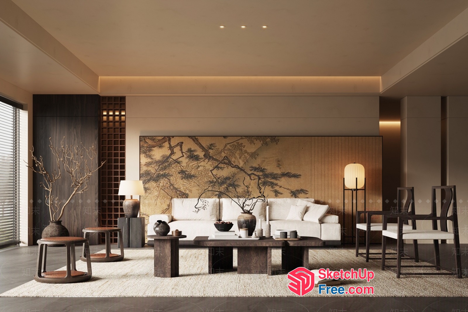 Modern Japanese-Inspired Living Room Decor 3D SketchUp File