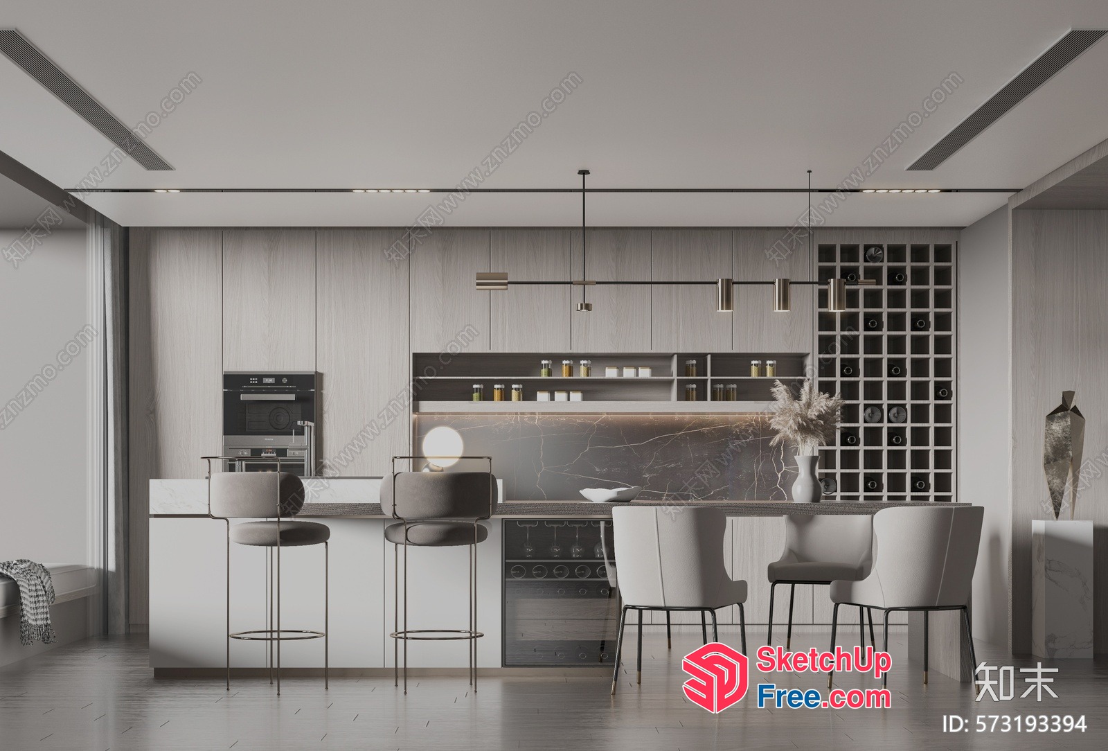 Modern Minimalist Kitchen Design With Sleek Bar Stools 3D SketchUp File