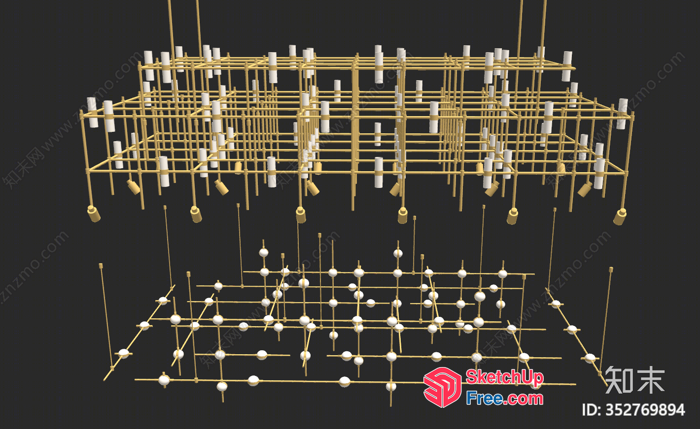 3D Model Of A Modern Chandelier With Gold And White Accents 3D SketchUp File