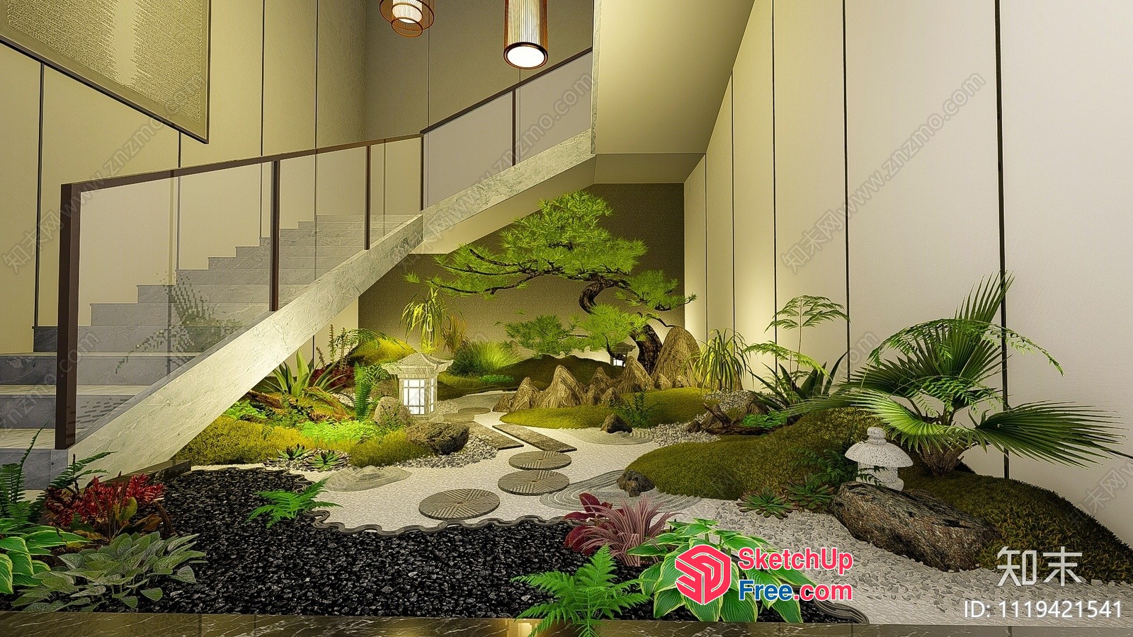 Elegant Japanese-Inspired Staircase And Garden Oasis 3D SketchUp File