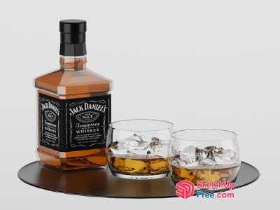 Jack Daniel'S Whiskey Bottle And Glass Set 3D SketchUp File