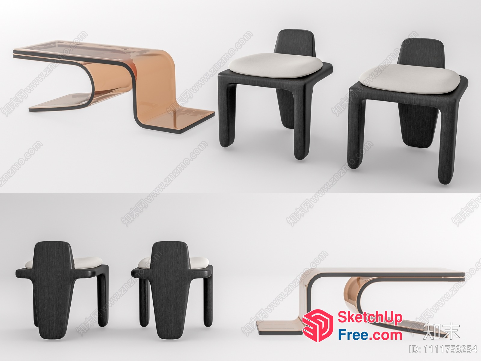 Modern Furniture Set With Glass And Wood Accents 3D SketchUp File