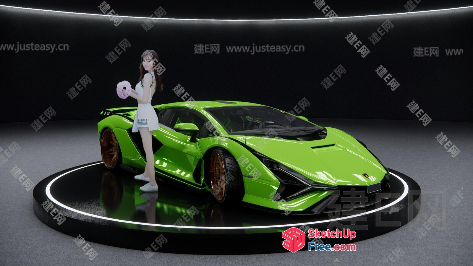 Modern Green Sports Car Display 3D SketchUp File