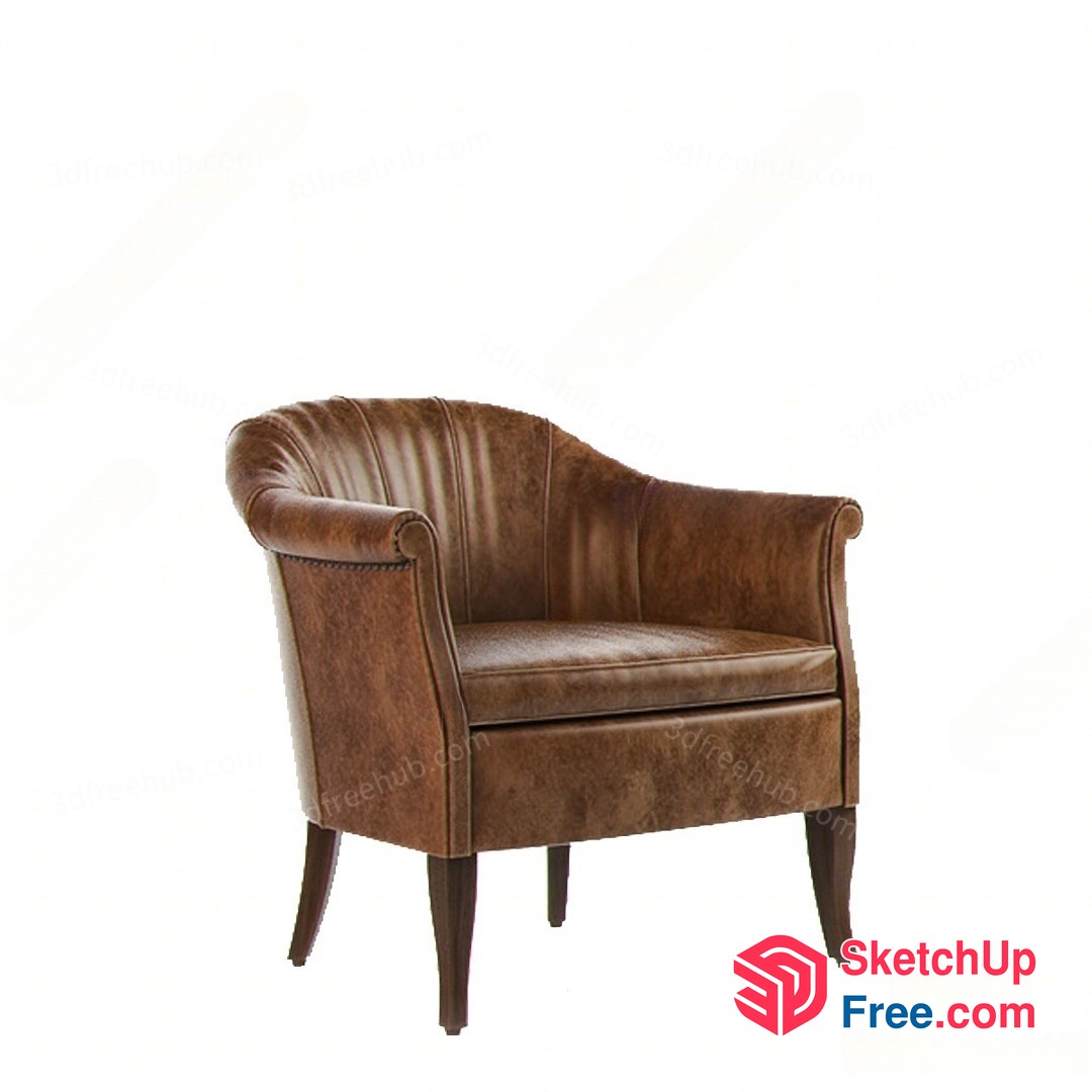Elegant Brown Leather Armchair With Classic Design 3D SketchUp File