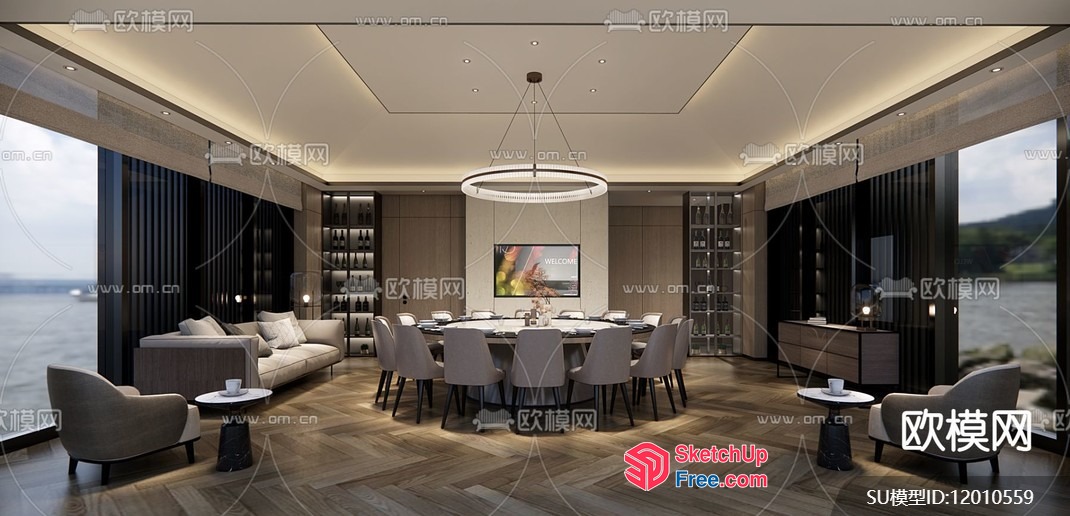 Modern Conference Room With A Stunning Lake View 3D SketchUp File