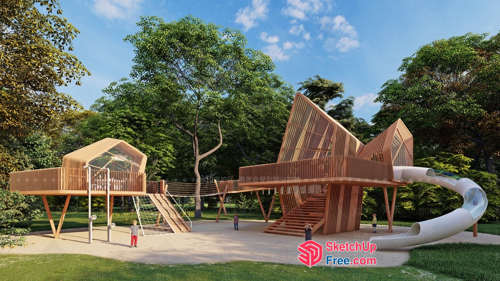 Modern Wooden Treehouse Playground 3D SketchUp File