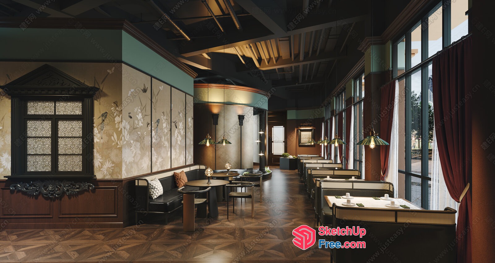 Elegant Traditional Chinese Restaurant Interior 3D SketchUp File