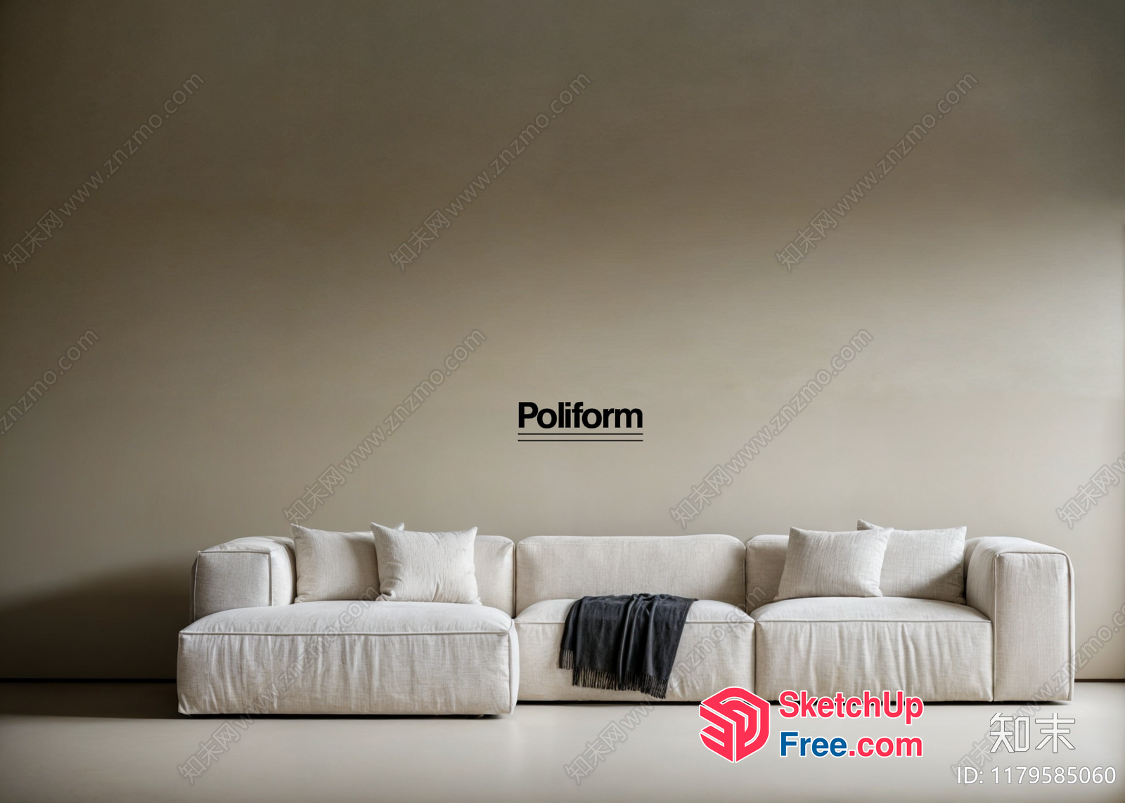 Modern Creamy Sofa In Minimalist Style 3D SketchUp File