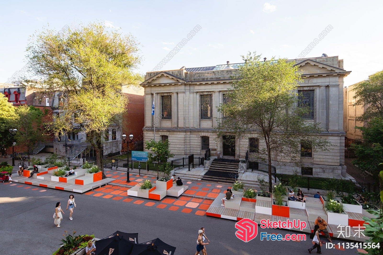 People Relaxing Outside A Classic Building 3D SketchUp File