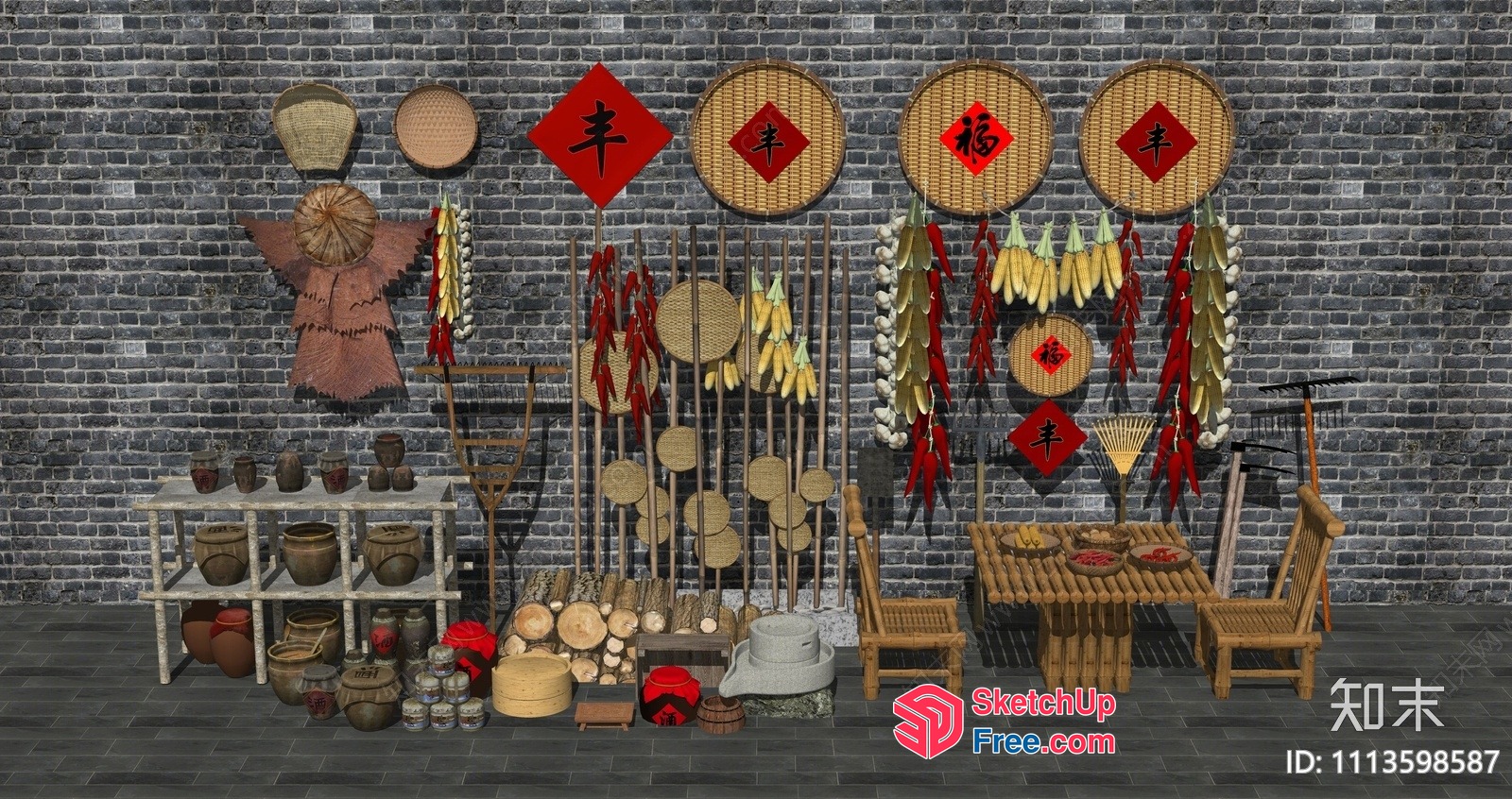 Asian Market Scene With Traditional Decorations 3D SketchUp File