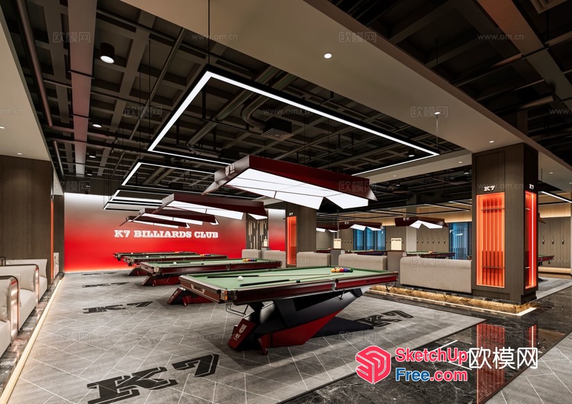 Luxurious Modern Billiards Club Interior 3D SketchUp File