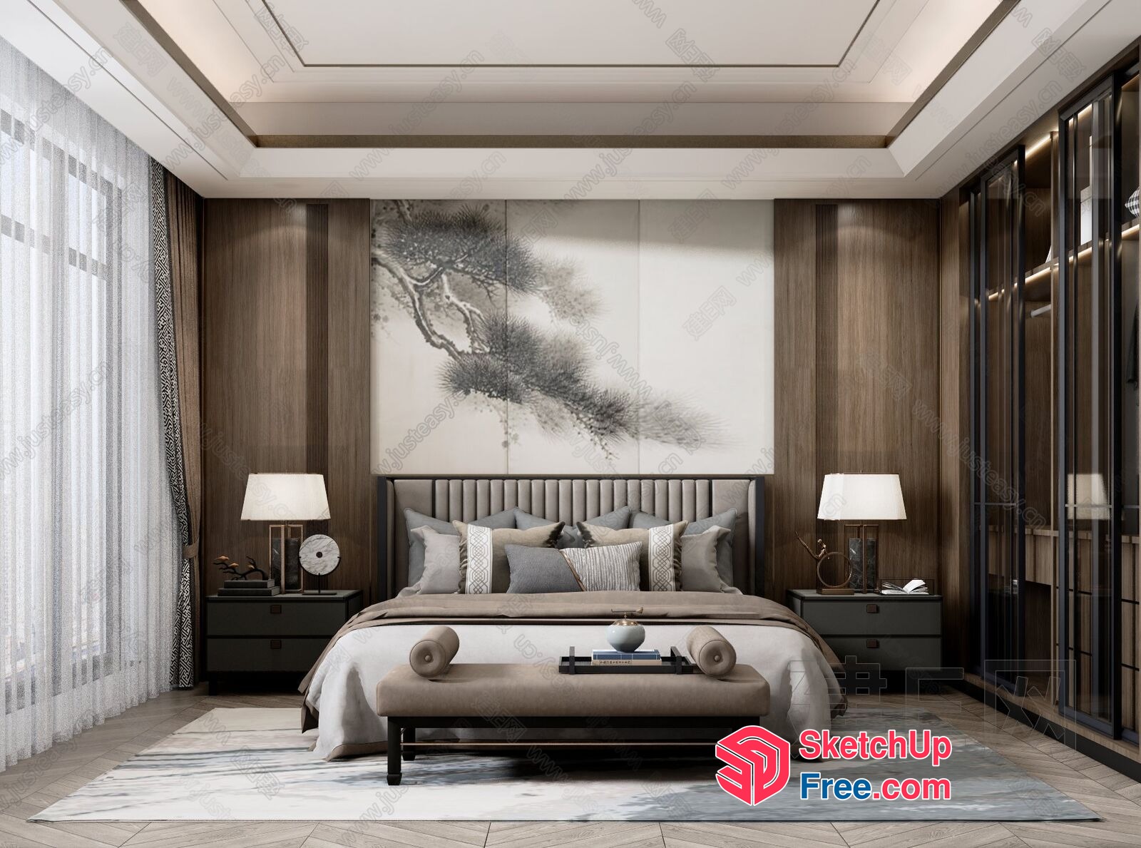 Elegant Modern Japanese Style Bedroom Interior 3D SketchUp File