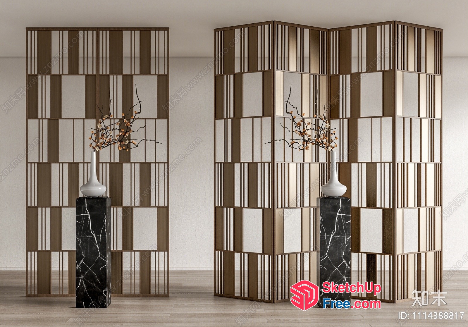 Partition Screen With Marble Pillars And Vases 3D SketchUp File