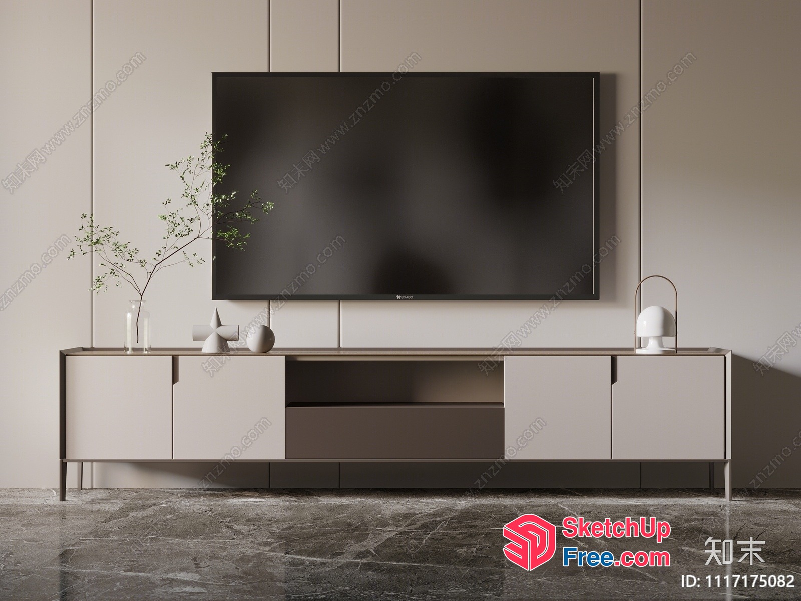 Minimalist Modern Living Room With Tv And Decorative Cabinet 3D SketchUp File