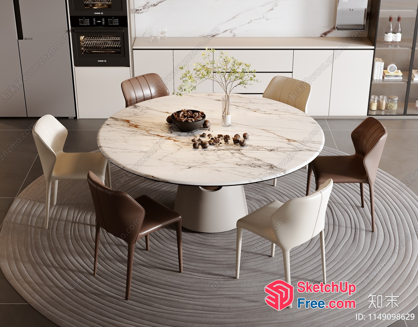 Elegant Modern Dining Room With Round Table And Chairs 3D SketchUp File