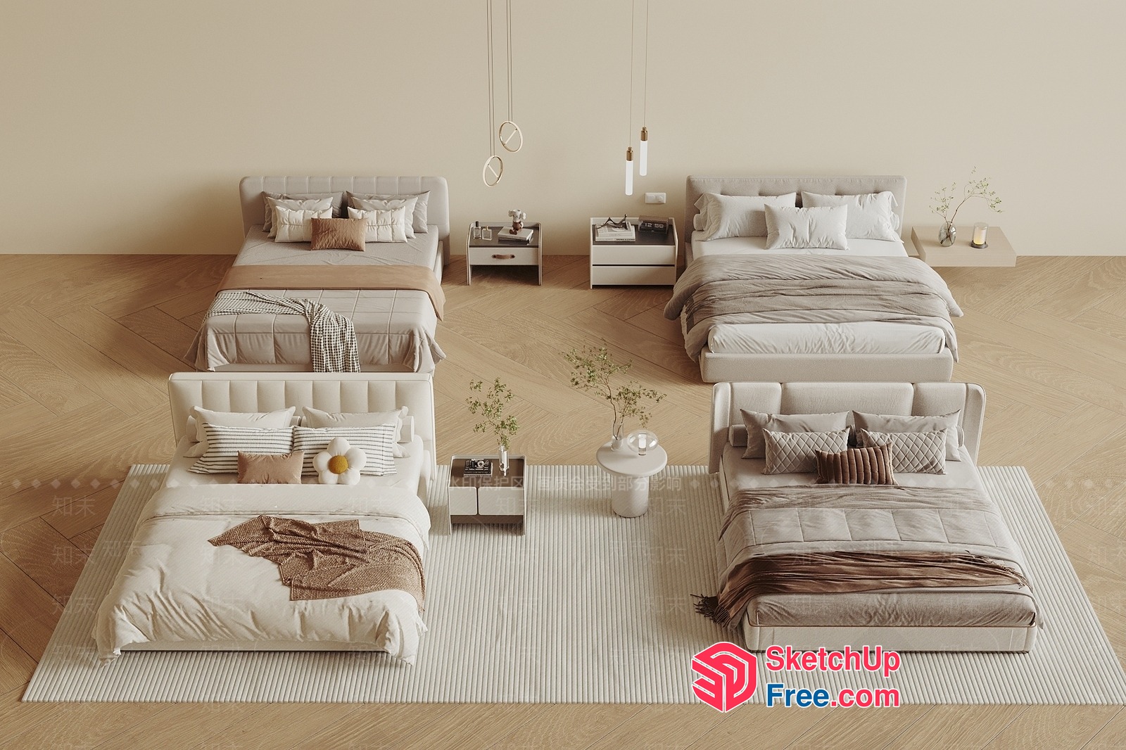 Modern Beige And White Bedroom Furniture Set 3D SketchUp File