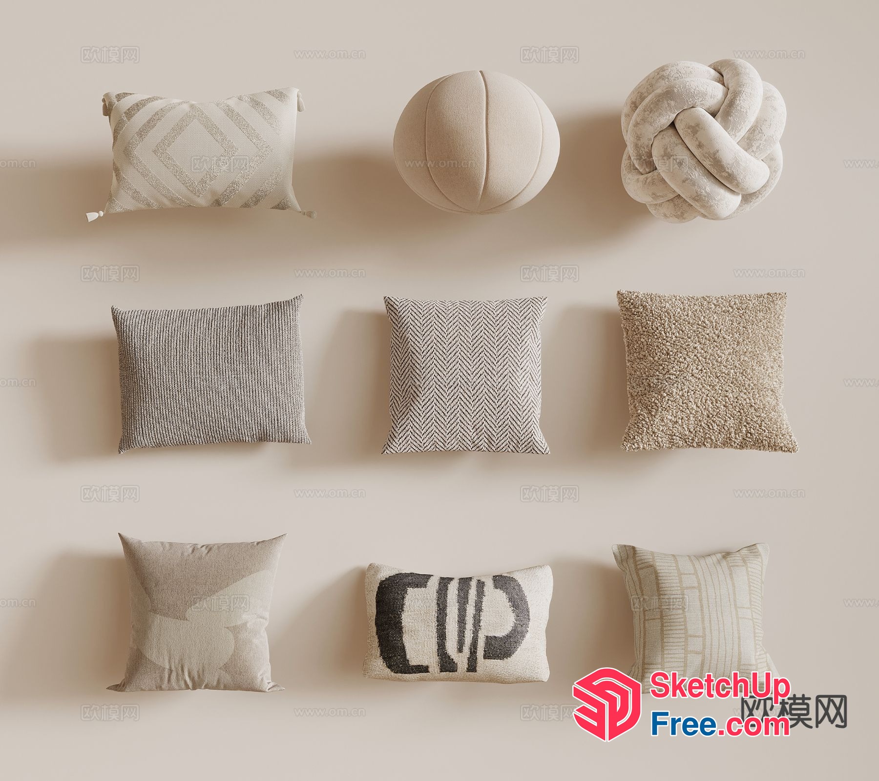 Pillows In Various Styles And Textures 3D SketchUp File