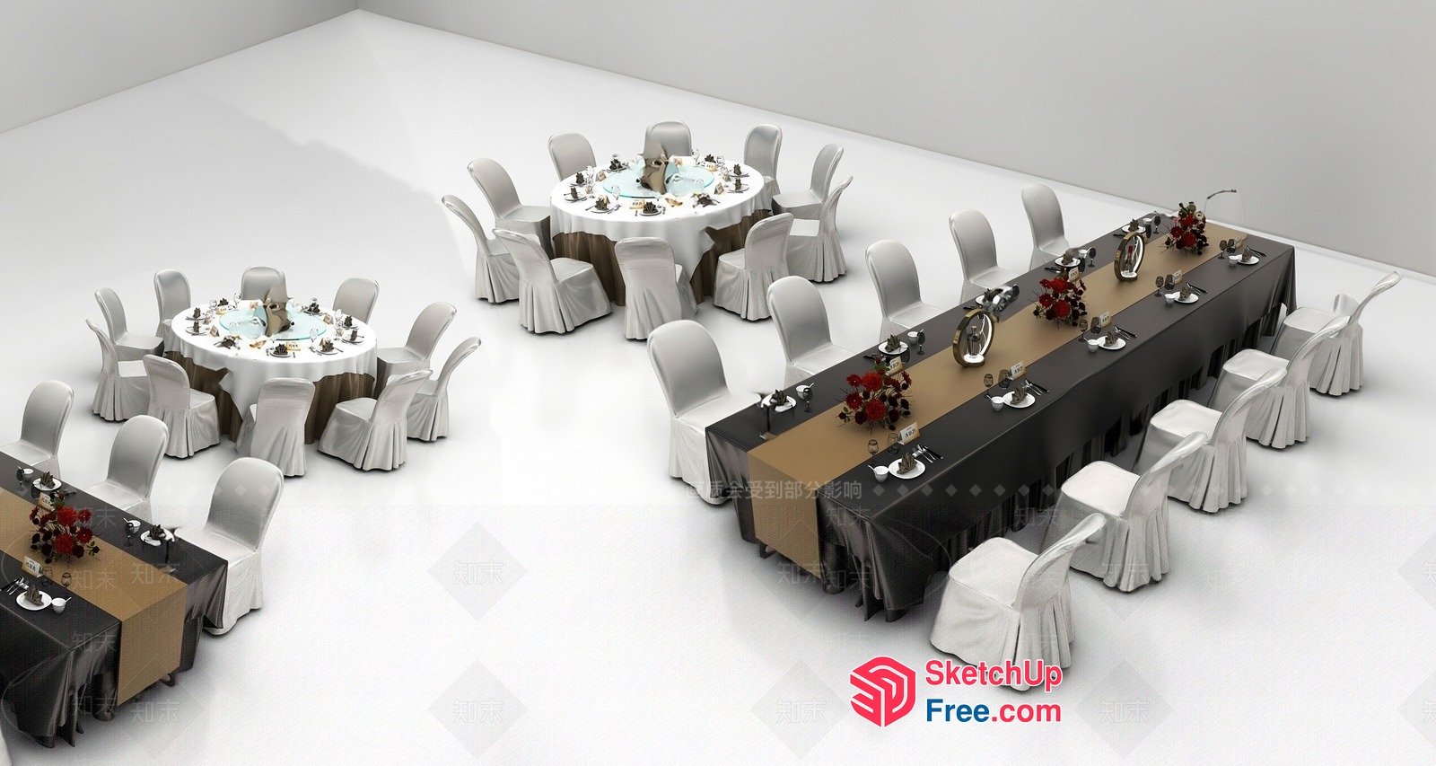 Formal Dining Room With Multiple Tables And Chairs 3D SketchUp File