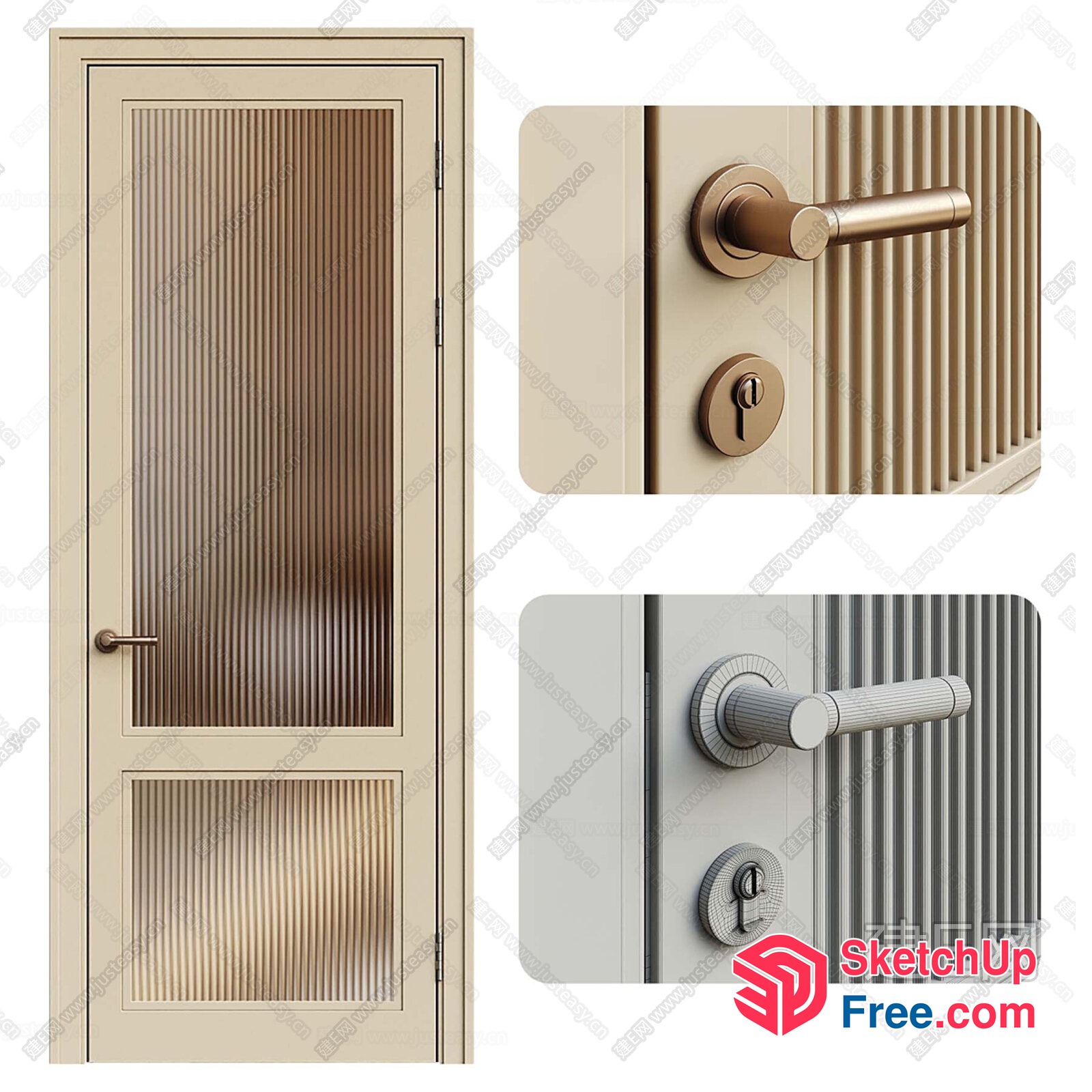 Beige Door With Fluted Glass And Gold Hardware 3D SketchUp File