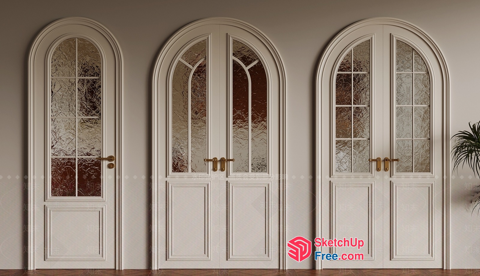 Elegant Arched Doors With Frosted Glass Panels 3D SketchUp File