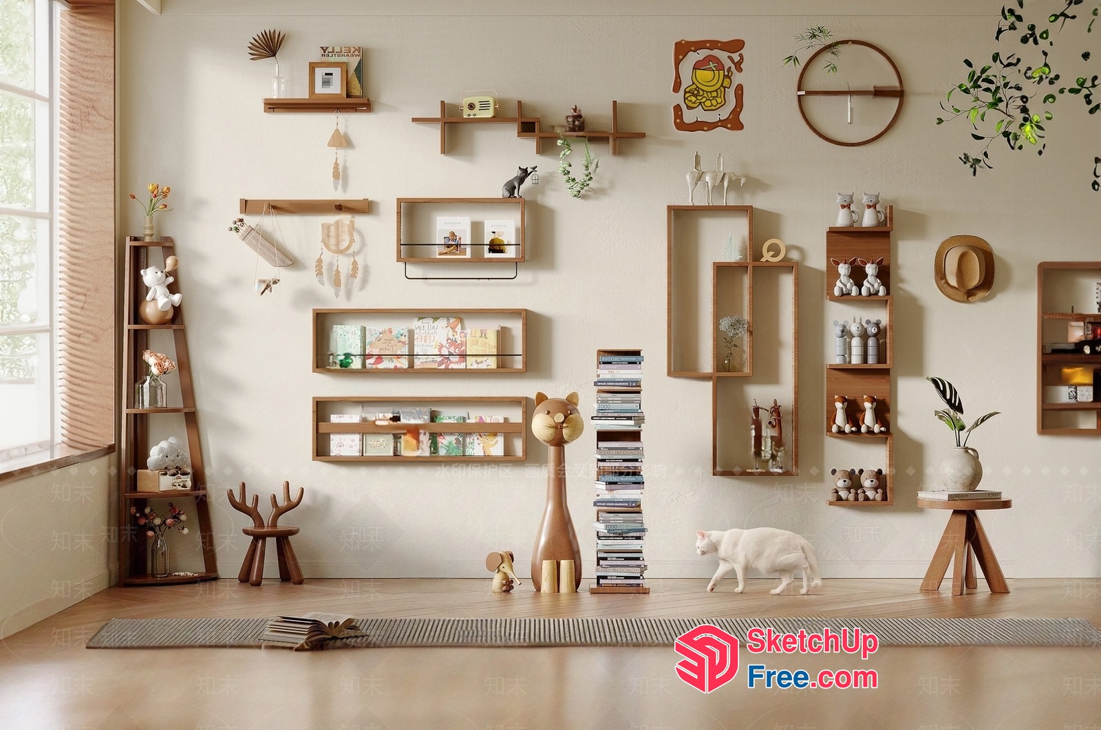 Modern Minimalist Wooden Shelf Decor Collection 3D SketchUp File
