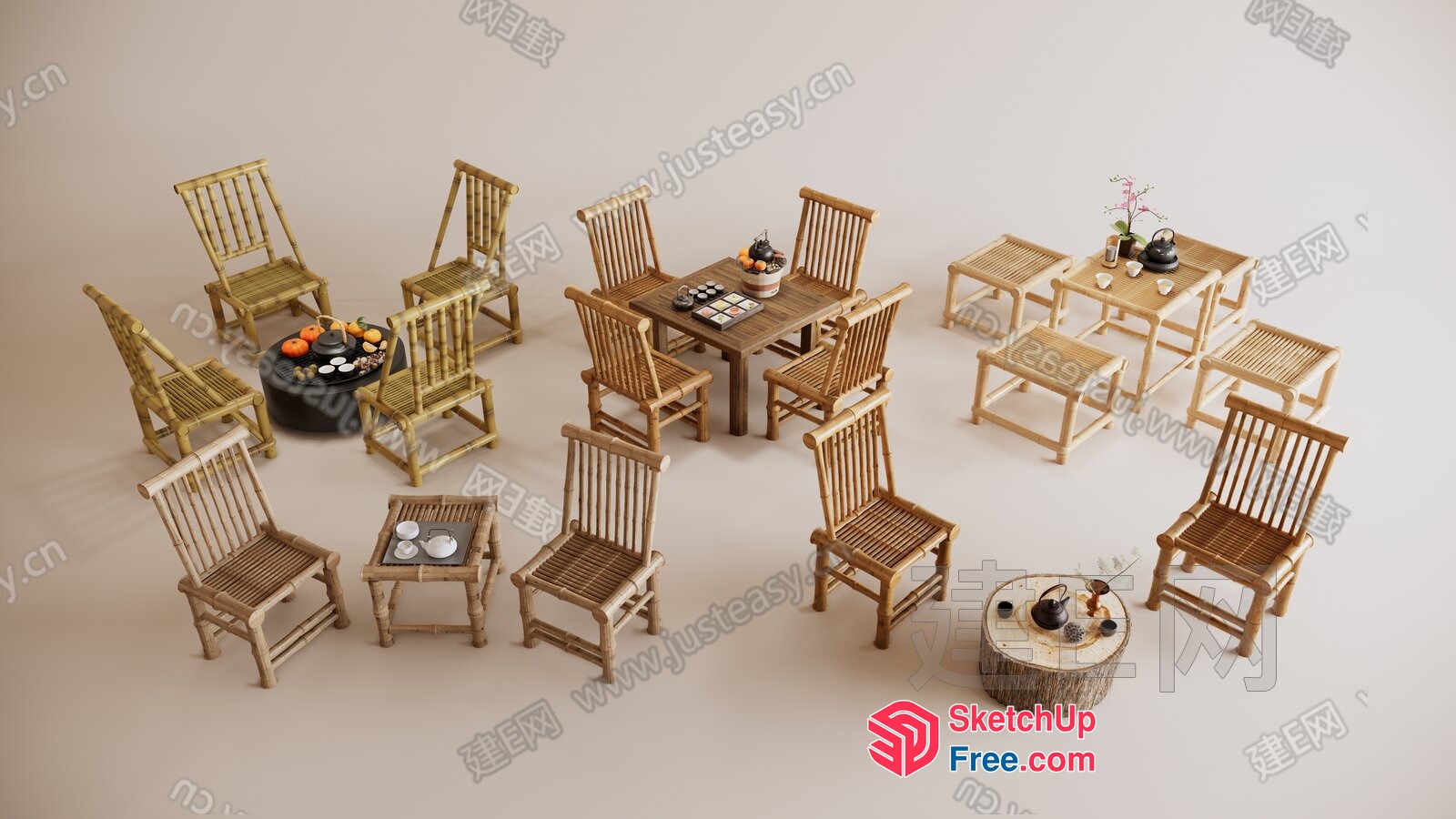 Asian-Style Dining Room Furniture 3D SketchUp File