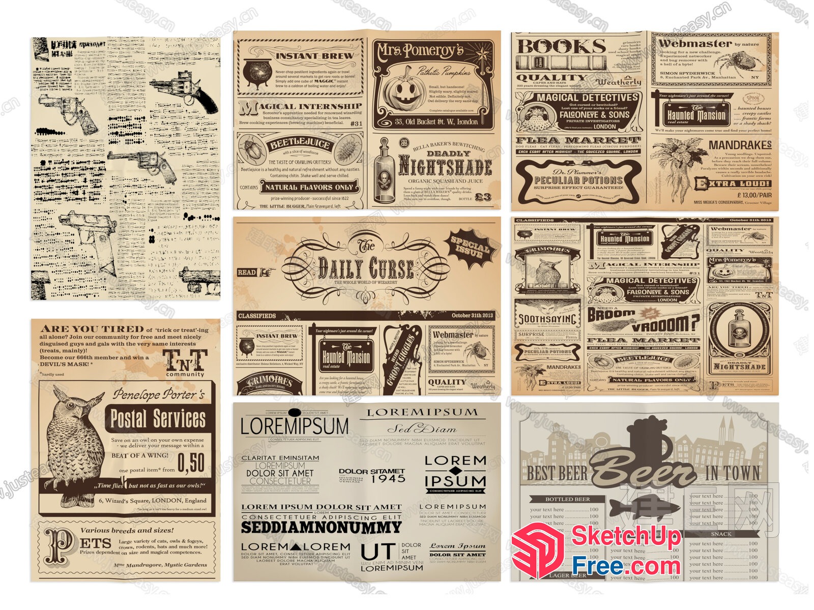 Vintage Style Newspaper Clippings 3D SketchUp File